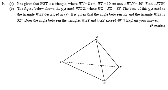 Student math problem: 3D Pyramid Trigonometry Problem, Solved Step by Step