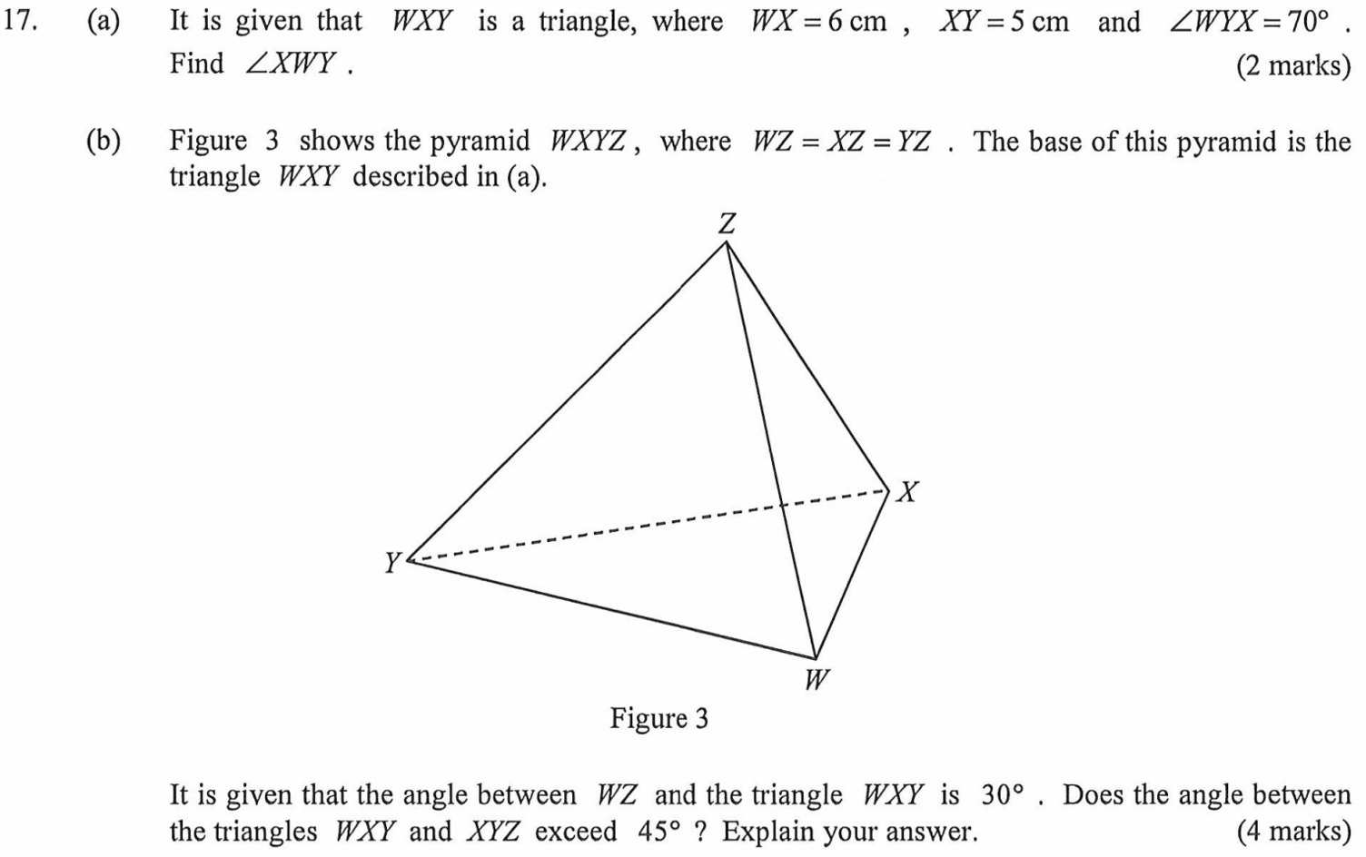 Student math problem: Sine Rule in a 3D Pyramid: Finding a Base Angle